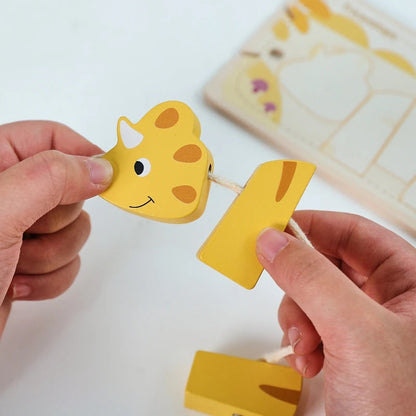 Wooden Animal Threading Toy Baby Finger Fine Sports Toy Cartoon Dinosaur Puzzle Kid Montessori Educational Toy Gift For Children Good Vibrations