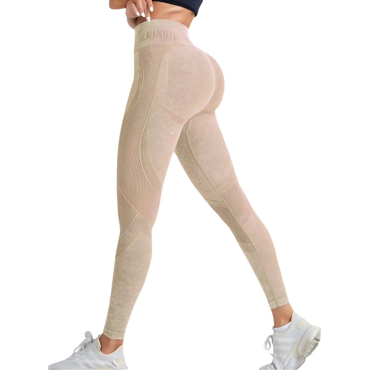 Women Seamless Gym High Waist Yoga Pants Hip Lifting Outdoor Sports Tight Waist Letter Sand Washed Pants Exercise Yoga Leggings Good Vibrations