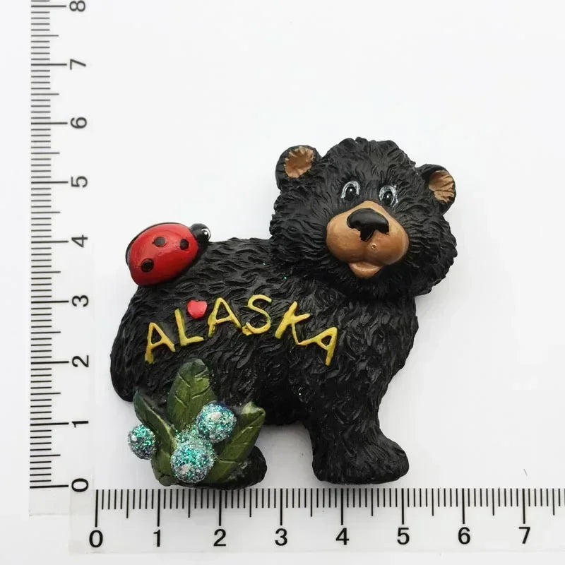 USA Alaska Bear Kawaii Fridge Magnets Tourism Souvenir British Canada Bear Refrigerator Magnetic Stickers Cute Magnet Decor Gift Good Vibrations
