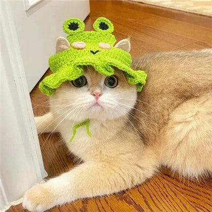 Cute Cat Hat Funny Pets Party Cosplay Headwear Delicate Hemming Pendant Decor Elasticity Knitted Hat Pet Accessories Good Vibrations