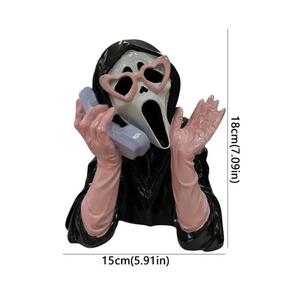 Pink Halloween Ghost Figurine Luminous Resin Screaming Face Ghost Statue Spooky Hand-Painted Glowing Ghost Ornament Good Vibrations