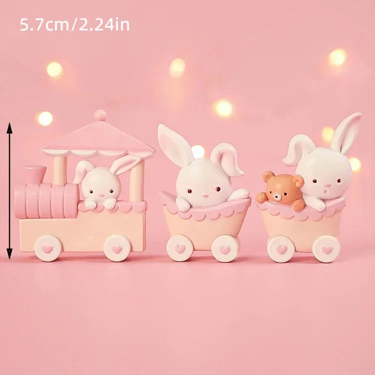 Bunny Train Cake Topper Pink Rabbit Girls Theme Decoration Princess Girl's Years Old Cake Kids Happy 1st Birthday Party Supplies Good Vibrations