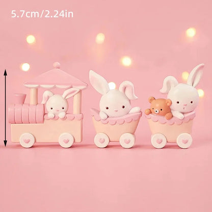 Bunny Train Cake Topper Pink Rabbit Girls Theme Decoration Princess Girl's Years Old Cake Kids Happy 1st Birthday Party Supplies Good Vibrations