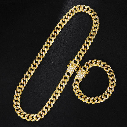 13mm Necklace +Watch+Bracelet Hip Hop Miami Cuban Chain Iced Out Paved Rhinestone CZ Bling Rapper For Men Jewelry KIT Jewelry Good Vibrations