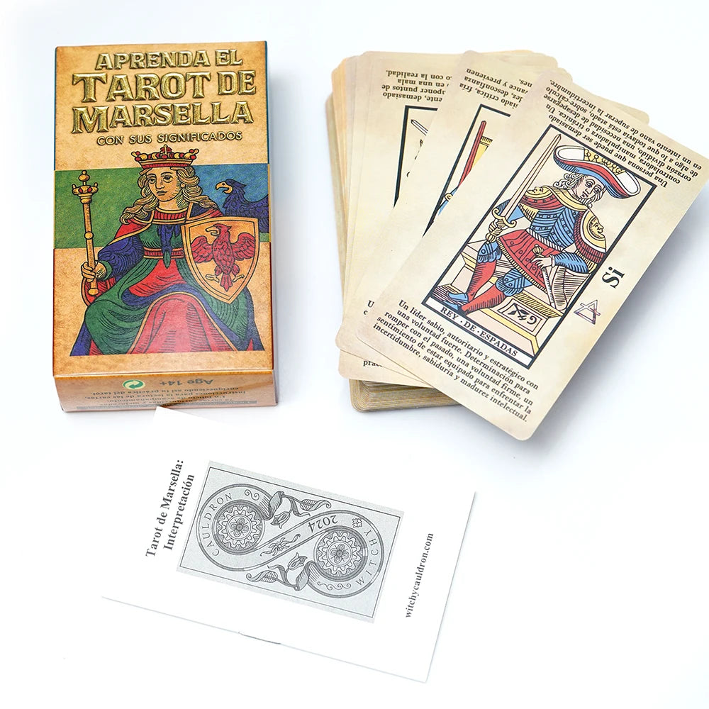 Spanish Marseille Tarot Deck Classic 78 Card Tarot Cards with Meanings Illustrated Guide Traditional European Fortune Telling Di Good Vibrations