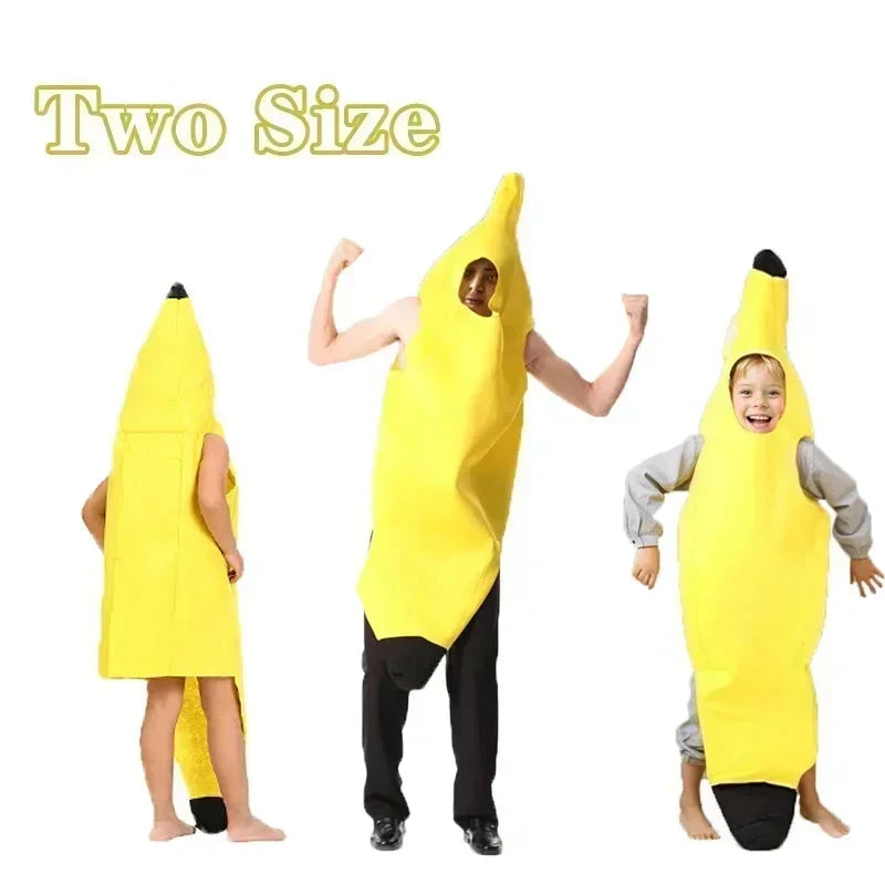 Halloween Banana Costume Funny Couple Outfit for Adults and Kids Fruit Vegetable Cosplay Fancy Dress for Carnival Party Decor Good Vibrations