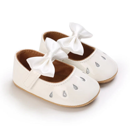White Spring and Autumn 0-18M Baby Cute Bow Princess Shoes Casual PU Soft Rubber Bottom Anti slip Princess Shoes Walking Shoes Good Vibrations