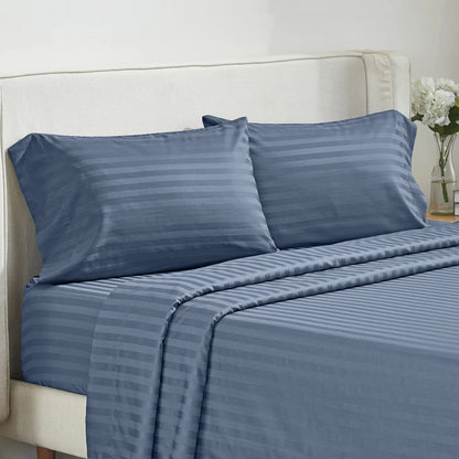 Battilo Bed Sheets 4 Pieces Set Luxury Fitted Flat Sheet with Pillowcases Solid Stripe Bedding Set For Twin Full Queen King Size Good Vibrations