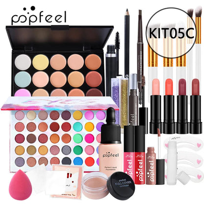 POPFEEL All-in-One Makeup Kit Gift Set with Eyeshadow Palette Foundation Lip Gloss Blush Brushes Eyeliner and More Beauty Gifts Good Vibrations