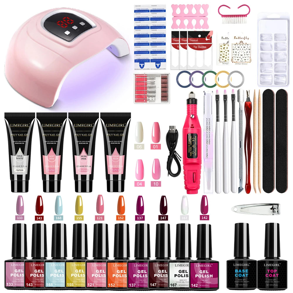 LIMEGIRL Gel Nail Polish Kit UV Soak Gel Base Coat Polishing Tool with LED Light and Nail Drill Semi-Permanent Gel Varnish Kit Good Vibrations