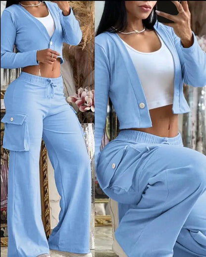 Women's Spring Summer New Fashionable Solid Color Printed Sexy Waist Short Top Casual Pants Set For Women Good Vibrations