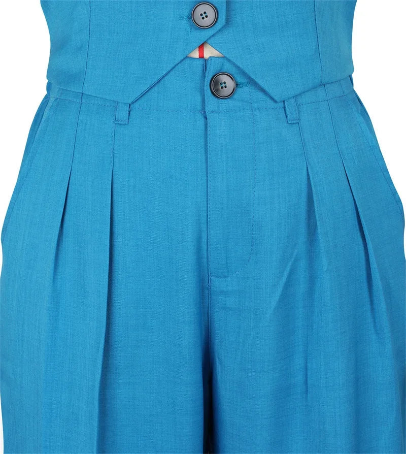 Fashion Elegant Two Piece Set for Women Workwear Office Lady Sleeveless Vest Single-breasted Top + Wide Leg Pants Business Suit Good Vibrations