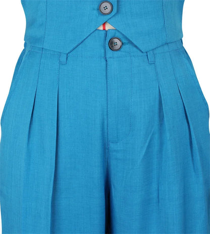Fashion Elegant Two Piece Set for Women Workwear Office Lady Sleeveless Vest Single-breasted Top + Wide Leg Pants Business Suit Good Vibrations