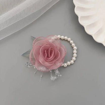 Girls Bridesmaid Wrist Flowers Pearl Ribbon Rose Bracelet for Wedding Prom Party Bride to Be Bridesmaid Gift Wedding Accessories Good Vibrations