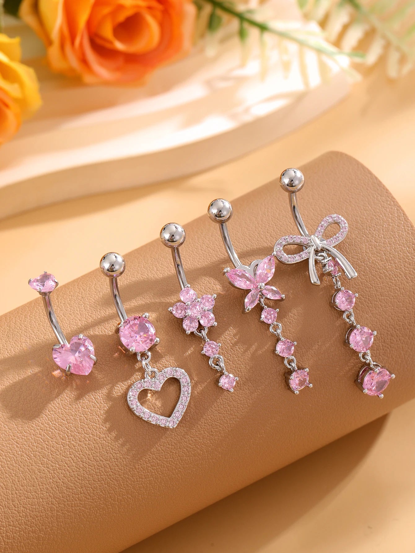3-5pcs/Lot Belly Button Ring Sets Heart Butterfly Flower Dangled Belly Piercing Nombril 14G Curved Navel Rings Jewelry for Women Good Vibrations Adult Super Store