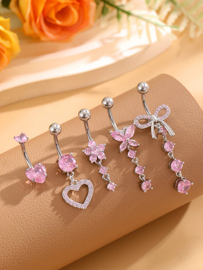 3-5pcs/Lot Belly Button Ring Sets Heart Butterfly Flower Dangled Belly Piercing Nombril 14G Curved Navel Rings Jewelry for Women Good Vibrations Adult Super Store