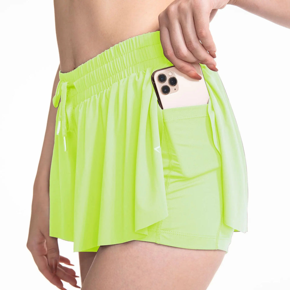 2 IN 1 Flowy Shorts Women Butterfly Tennis Skirt with Pockets Gym Yoga Shorts Sportswear Athletic Biker Run Shorts Skirts Summer Good Vibrations