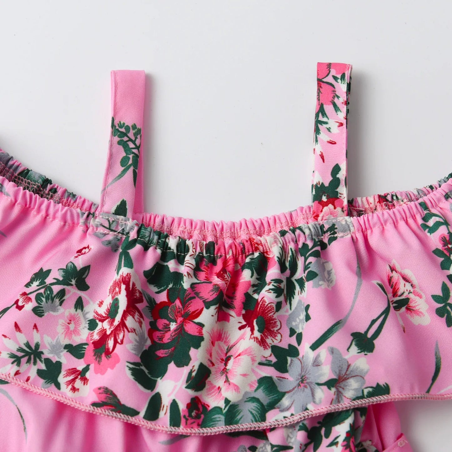 Children Clothing for Girls 1 2 3 4 5Y Kids Girls' Summer New Resort Style Floral Print Ruffled Camisole Jumpsuit with Lace-ups Good Vibrations