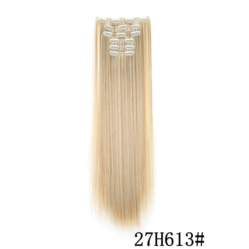 Synthetic Clips in Hair Extensions Long Straight Hairstyle Blonde Black Hairpieces Heat Resistant False Hair Daily Use Good Vibrations