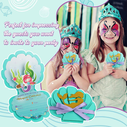 6Pcs Mermaid Party Invitations Pearlescent Mermaid Birthday Party Supplies with Envelopes for Kids Girls Birthday Wedding Decor Good Vibrations