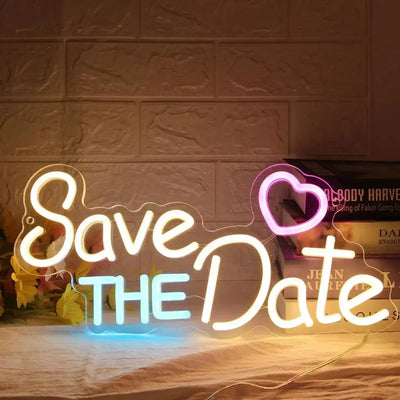Save The Date Neon Sign Wedding Led Light Up Sign for Festival Birthday Wedding Party Lover Room Decor Kids Friend Gift