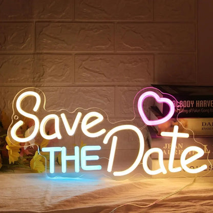 Save The Date Neon Sign Wedding Led Light Up Sign for Festival Birthday Wedding Party Lover Room Decor Kids Friend Gift Good Vibrations