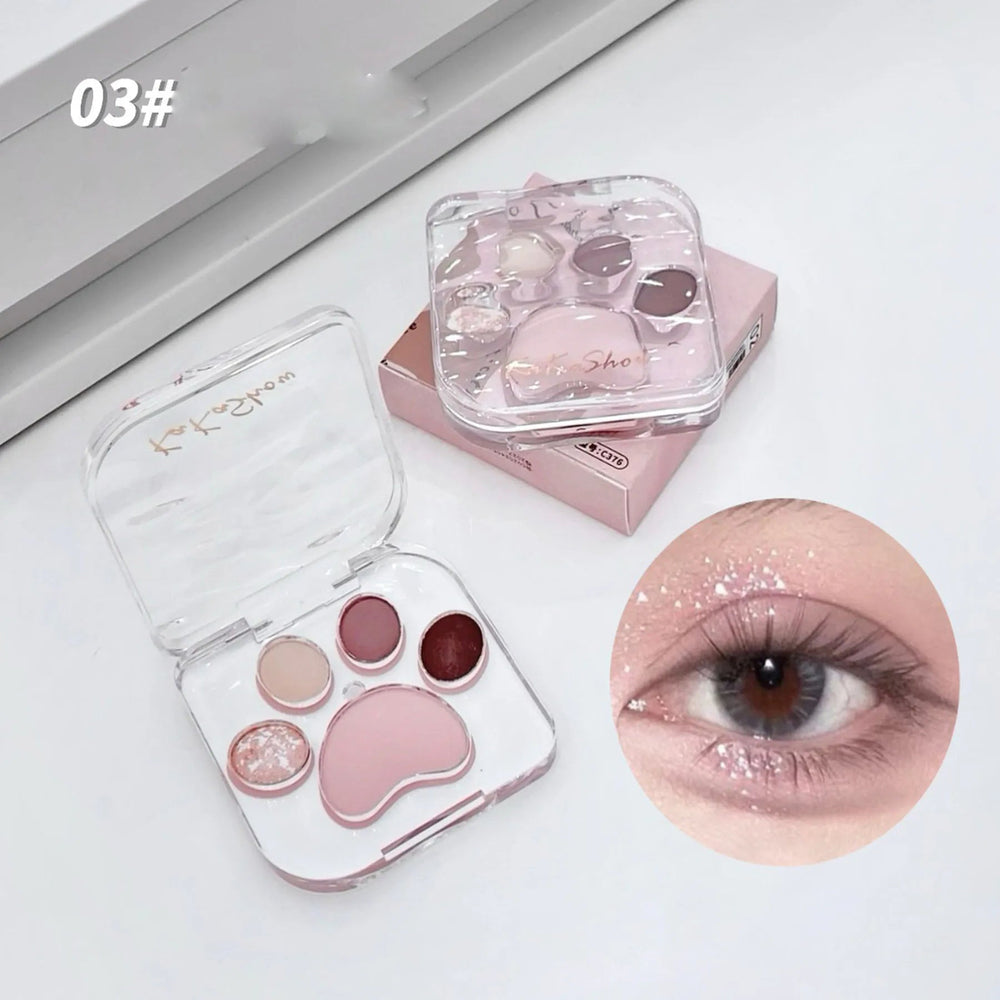 5 Colors Eye shadow Palette Cat paw shape, earthy khaki everyday look  Party Performance Makeup eye cosmetics Good Vibrations