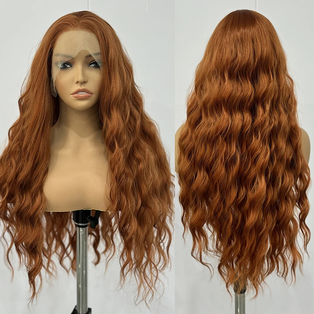 Ginger Wig Loose Wave Synthetic Lace Front Wigs For Women Long Auburn Orange Wig Deep Wave Lace Hair Heat Resistant Cosplay wear Good Vibrations