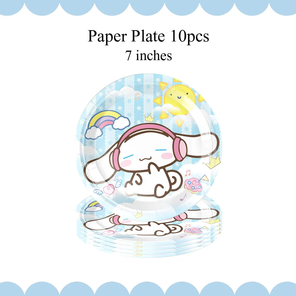 Cartoon Cinnamon Dog Birthday Decoration Mascot Disposable Tableware Plate Tablecloh Cup Baby Shower Girls Party Supplies Good Vibrations