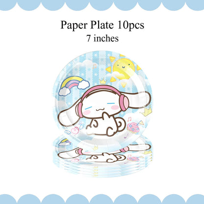 Cartoon Cinnamon Dog Birthday Decoration Mascot Disposable Tableware Plate Tablecloh Cup Baby Shower Girls Party Supplies Good Vibrations