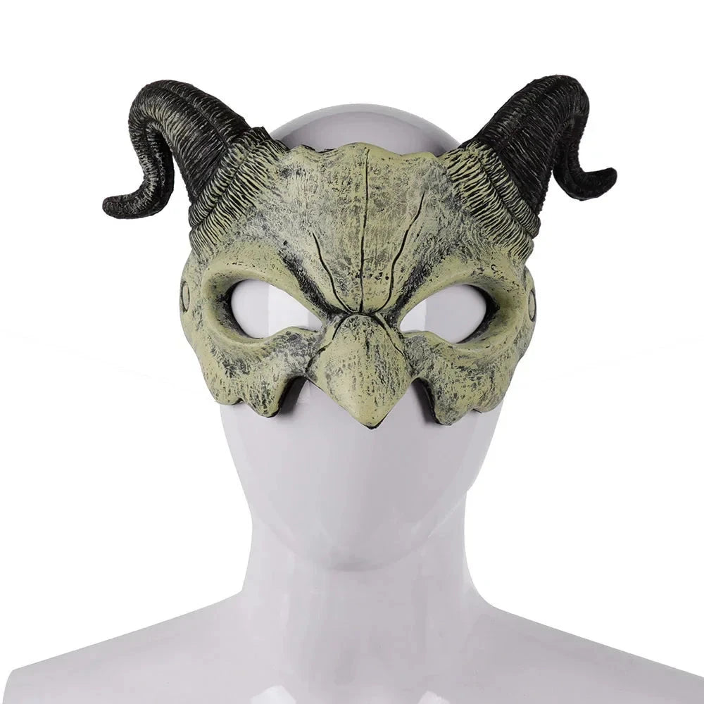 Halloween Demon Mask Horns Devil Half Face Mask Party Cosplay Horror Monster Masquerade Scary Haunted House Props PU Mask Decor Good Vibrations