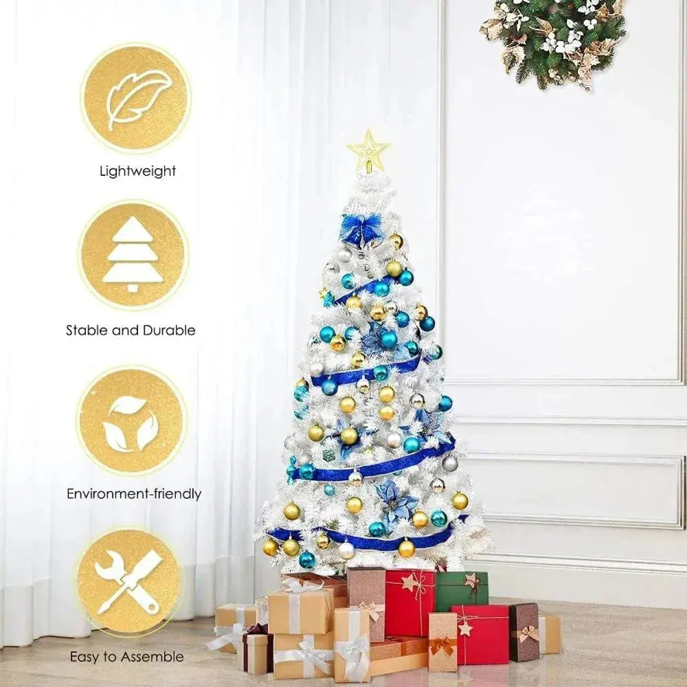 Whtie Artificial Christmas Tree, Xmas Tree With Metal Christmas Tree Stand, Christmas Tree For Indoor And Outdoor Decorations Good Vibrations
