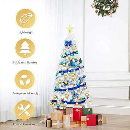 Whtie Artificial Christmas Tree, Xmas Tree With Metal Christmas Tree Stand, Christmas Tree For Indoor And Outdoor Decorations Good Vibrations