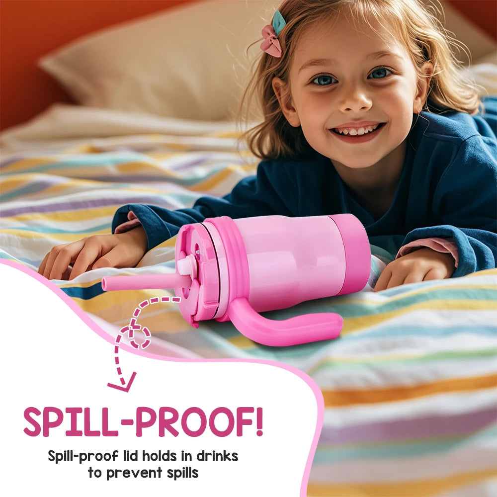 420ML Kids Thermos Bottle Leak Proof Tumbler With Handle Stainless Steel Travel Straw Mug For Toddler Boys Girls Christmas Gifts Good Vibrations