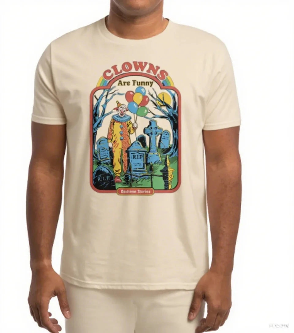 Creepy Graveyard Cotton Crew Neck T-Shirt Boasting A Vivid Depiction Graveyard with Balloons Good Vibrations