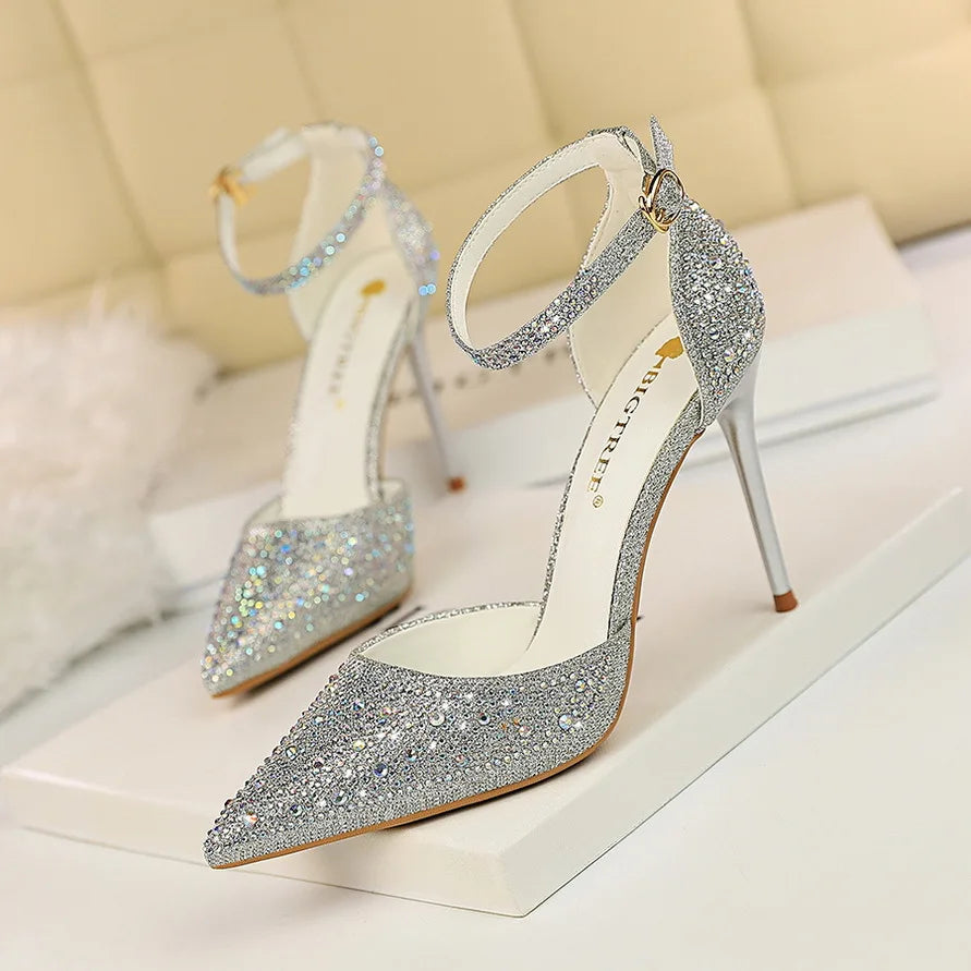 Rhinestone Women Pumps Sexy Stiletto Women High Heels Pointed Toe Women Heels Pumps Women Shoes Party Wedding Shoes Scarpe Donna Good Vibrations
