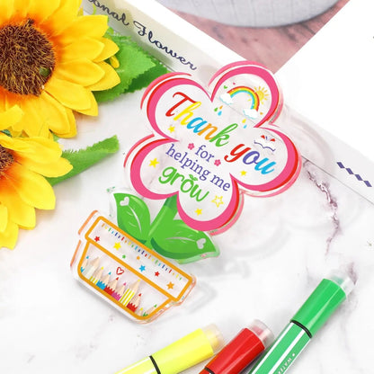 Teacher Appreciation Gifts Keepsake with Bags, Thank You for Helping Me Grow Acrylic Plaque Sign for End of the Year Teacher Good Vibrations