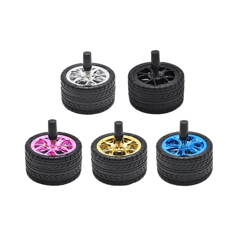 New Creative Tyre Hub Rotating Style Fashion Ash Tray Alloy Round Smokeless Press Up Ashtray portable ashtray Good Vibrations Adult Super Store
