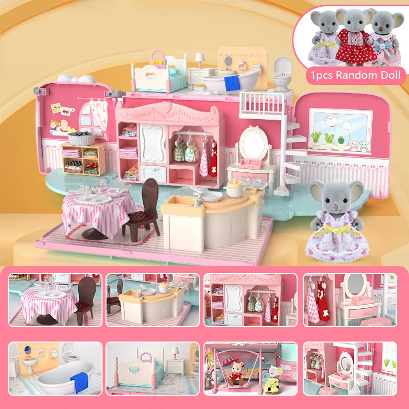 Dollhouse Koala Tour Bus Diary Girl Play House Toy Diy Bedroom Dresser Dining Kitchen Bathroom Shop Pretend Family Toys Girls Good Vibrations