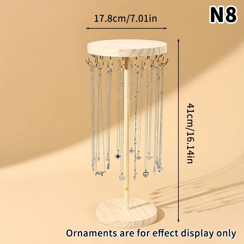 Necklace Holder Organizer Jewelry Tree Stand With 12/18 Metal Hooks Wooden Necklace Display Tower For Home Or Show Selling Use