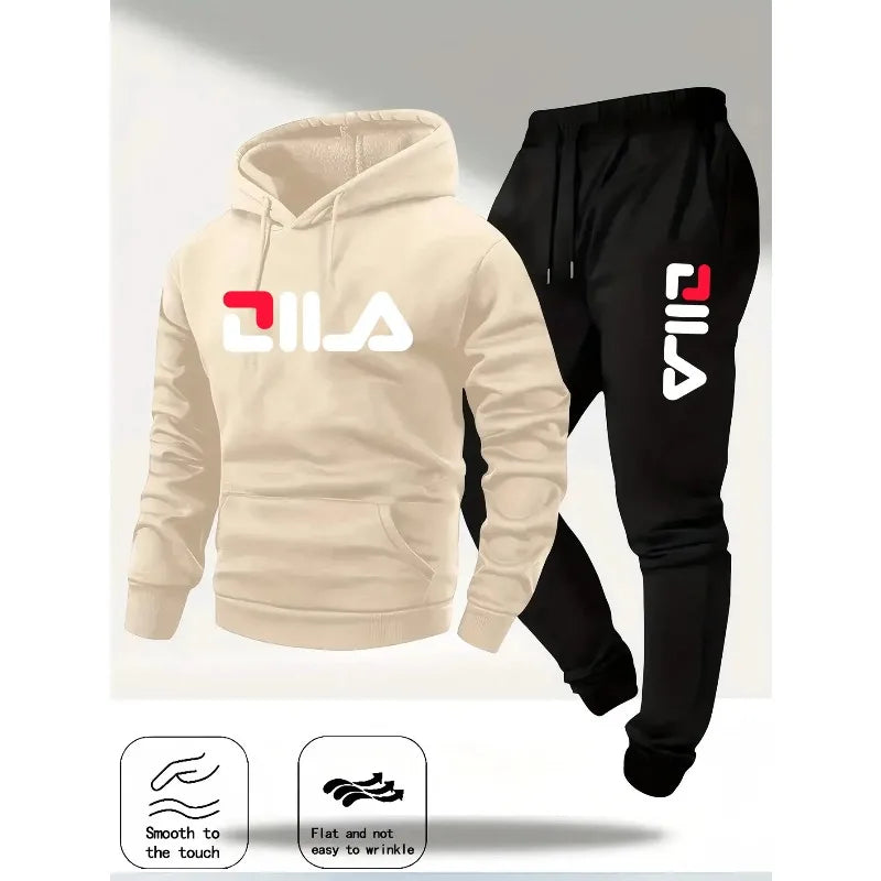 Spring and Autumn men's casual suit hooded sweatshirt and sweatpants 2-in-1 comfortable suit suitable for both men and women Good Vibrations