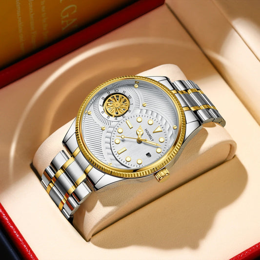 Fashion men watches simple circular dial with rotating turntable luminous calendar stainless steel strap suitable for daily life Good Vibrations