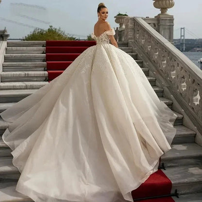 Customized Luxury Off Shoulder Wedding Dresses for Women Chic Court Train Bridal Gown Princess Plus Size Vestido De Novia 2025 Good Vibrations