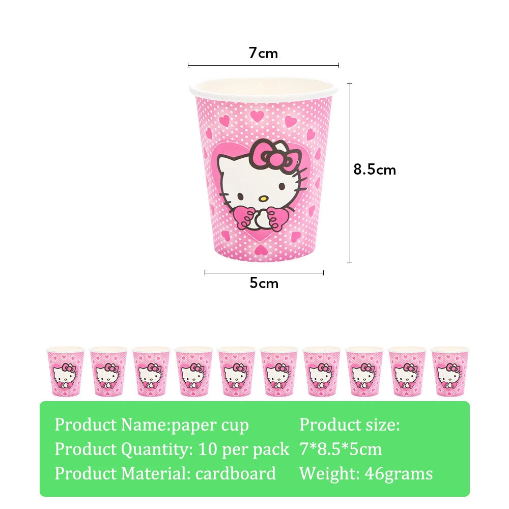 Hello Kitty Theme Girls Birthday Party Disposable Tableware Paper Cup Plate Balloon Kids Favors KT Balloon Party Decor Supplies Good Vibrations