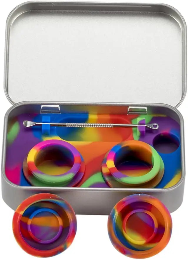 Portable Stainless Steel Tin Box 5ml Silicone Container Non-stick Storage Wax Carrying Case with Extra Stainless Steel Spoons Good Vibrations Adult Super Store