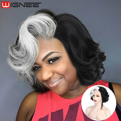 Wignee Body Wave Short Wig Brown Color Synthetic Hair Wigs For Women Side Part Wigs On Sale Clearance Cosplay Wig Daily Use Good Vibrations
