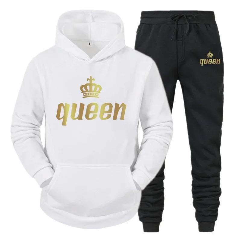 King And Queen Couple Outfit Hoodie and Jogger Pants High Quality Men Women Daily Casual Sport Jogging Suit King Queen Tracksuit Good Vibrations