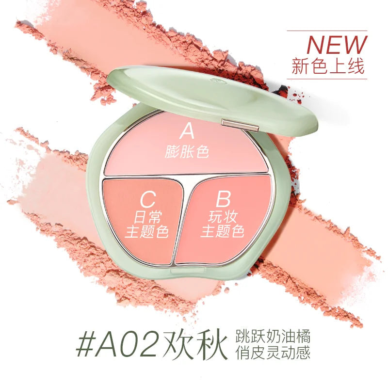 TIMAGE 3 Color Blush Palette Plump Cheeks Natural Contour with Pink Purple Apricot Shades Makeup 13g Good Vibrations