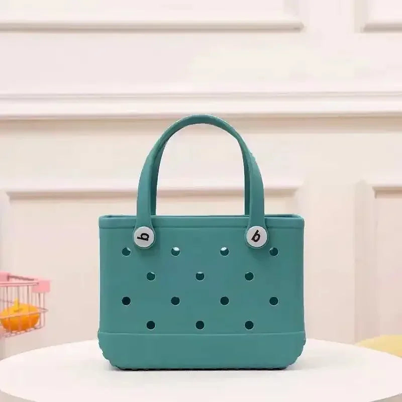 EVA Waterproof Summer Storage Basket Mini Kid Beach Bogg Bag Women Shopping Bag Picnic Rubber Jelly Tote Bogg Bag Kid Purses Good Vibrations