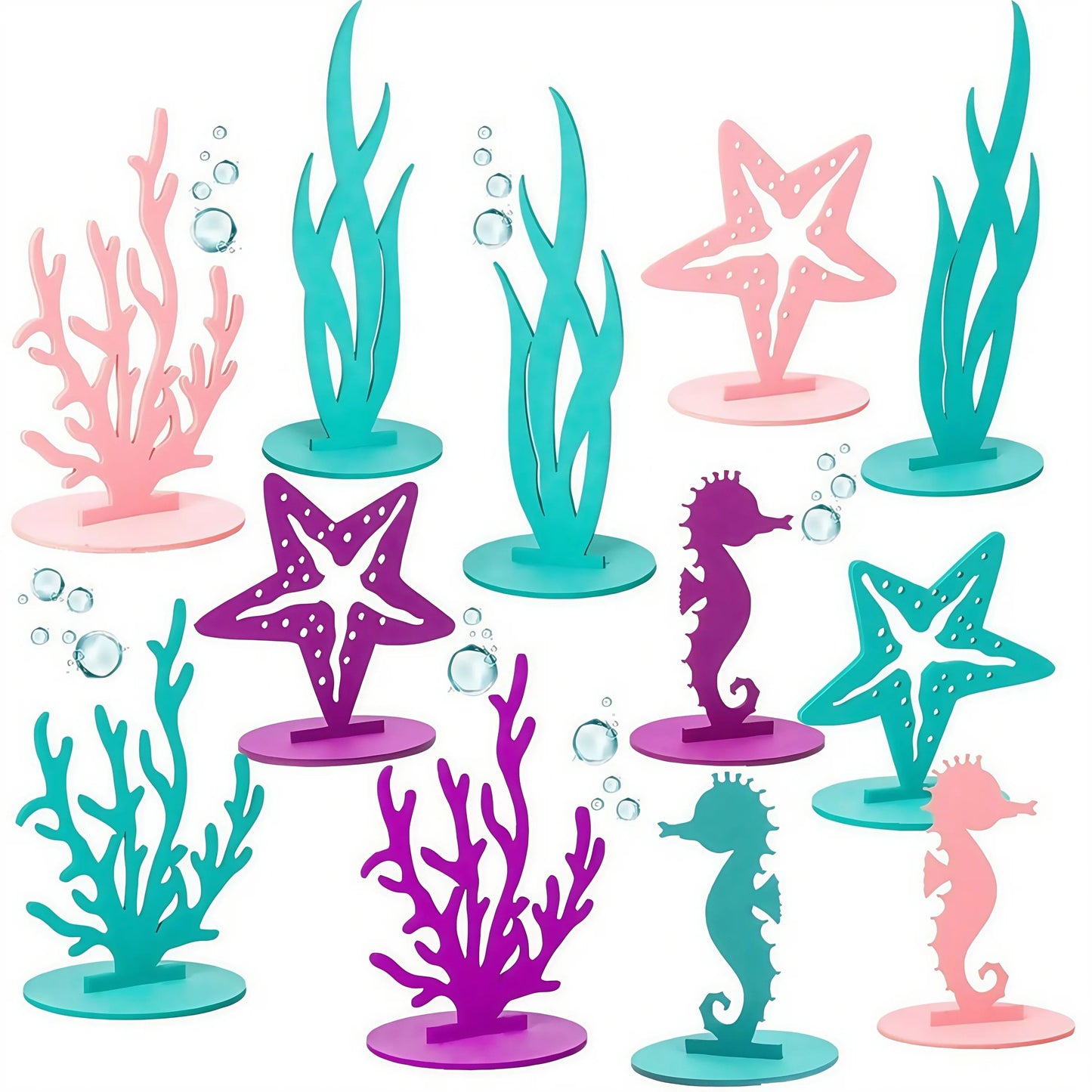 12Pcs Mermaid Felt Table Centerpiece, Mermaid Cake Toppers, Baby Shower Decorations Supplies, Little Mermaid Birthday Decoration Good Vibrations